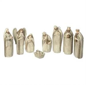 NEW ALLSTATE FLORAL antiqued nativity set in beige